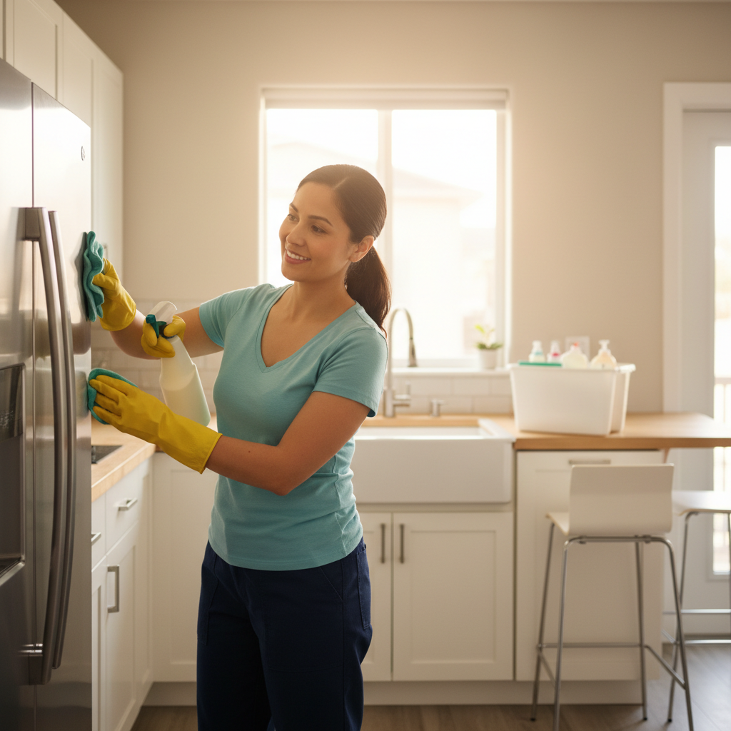 Profesional limpiando una vivienda