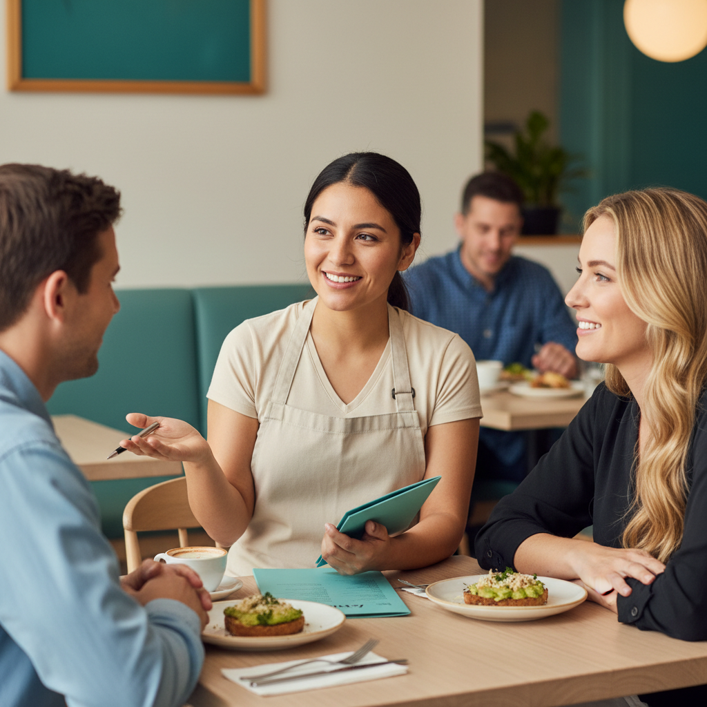 Mesero atendiendo a clientes en un restaurante